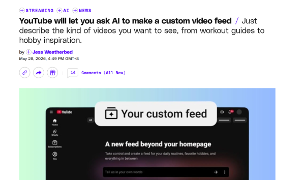 股市配资开户 YouTube推出AI个性化首页功能，按需生成定制视频信息流